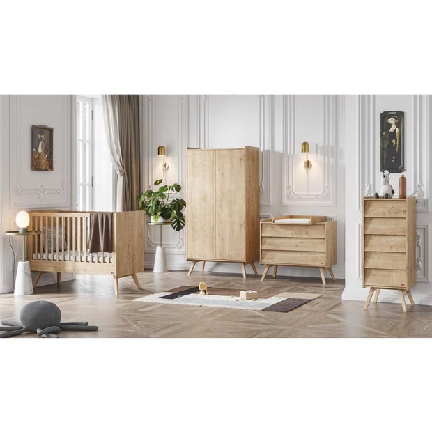 Chambre TRIO VINTAGE Lit 60x120 Commode Armoire Bois - VOX