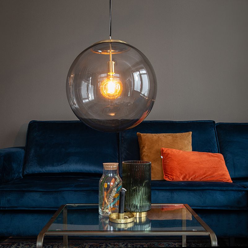+Moderne hanglamp messing met smoke glas 50 cm - Ball