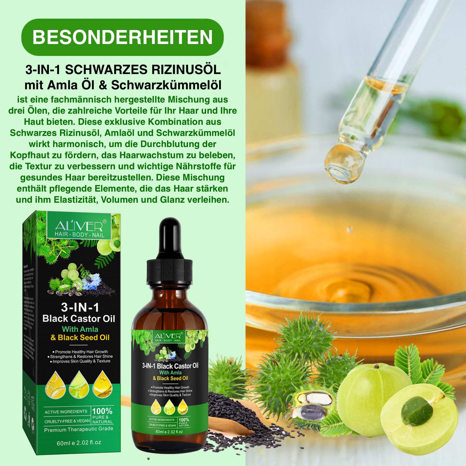 ALIVER 3-in-1 Rizinus Amla Schwarzkümmel Haaröl