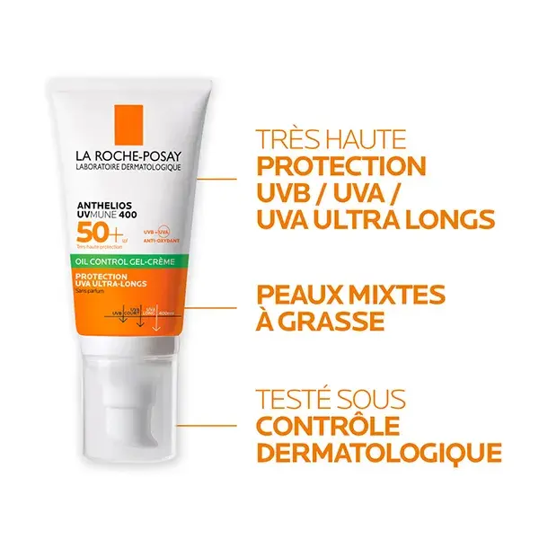 Protetor solar facial em gel-creme antibrilho La Roche-Posay Anthelios FPS 50+ sem perfume 50ml