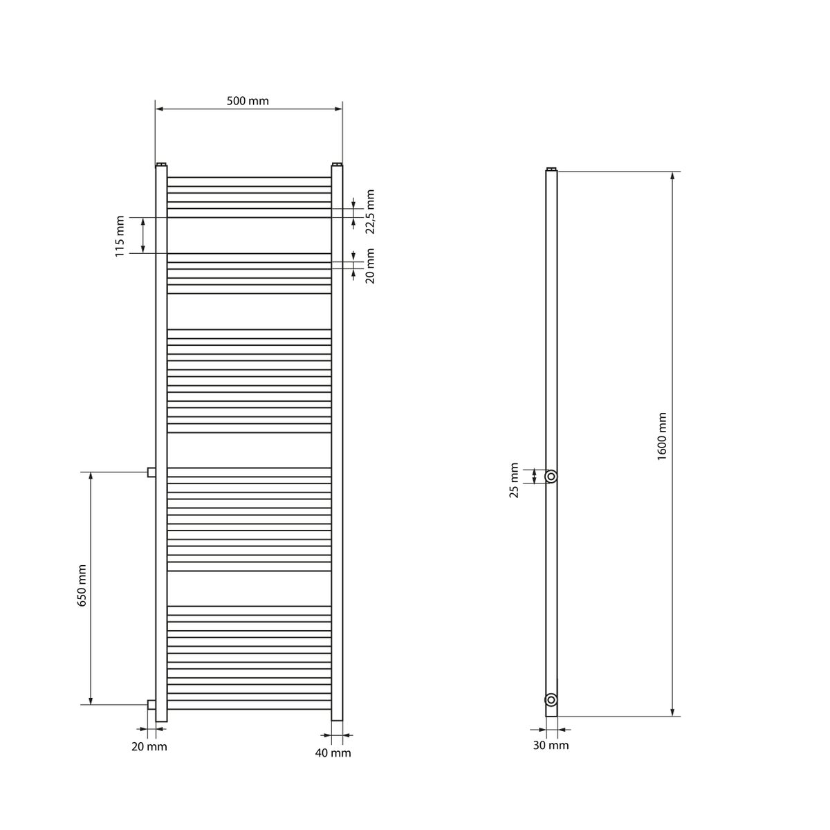 LuxeBath Renovatie Radiator Vervanging 500x1600 mm Wit, Badkamerradiator Recht met Zijaansluiting, Hartafstand 650 mm, Radiator Handdoekverwarmer Handdoekdroger Handdoekradiator Handdoekverwarming