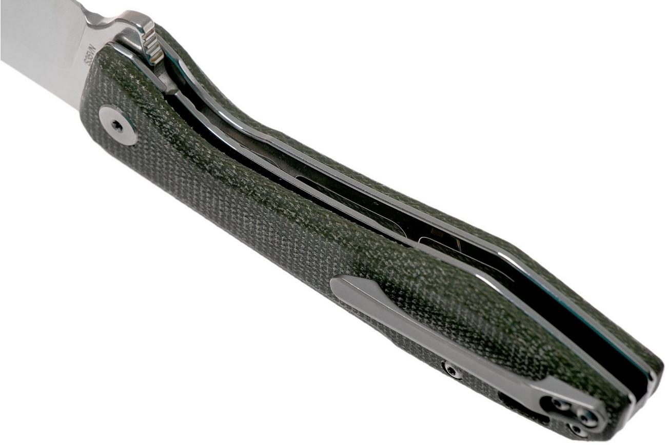 QSP Knife Pelican QS118-E1 Stonewash, Green Micarta zakmes