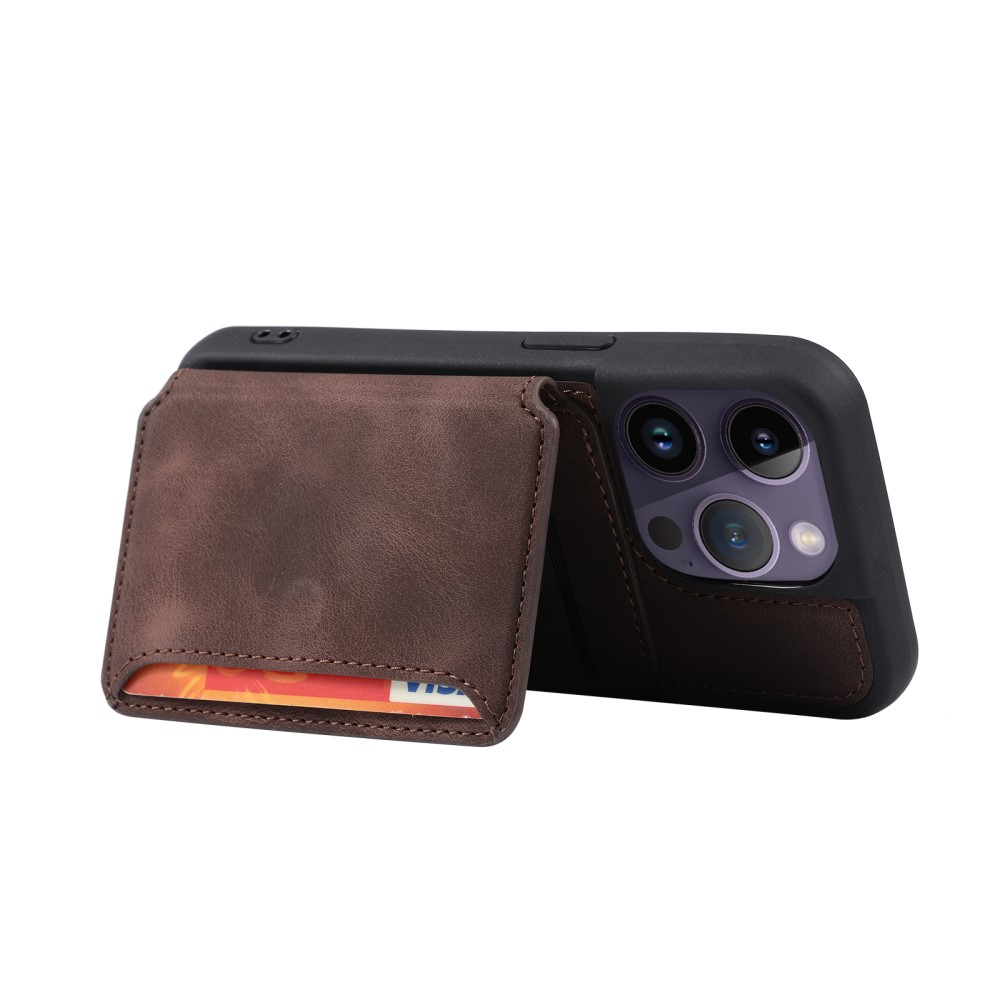iPhone 15 Pro Hardcase Leder Hülle mit Kartenfach (RFID Schutz) - Braun