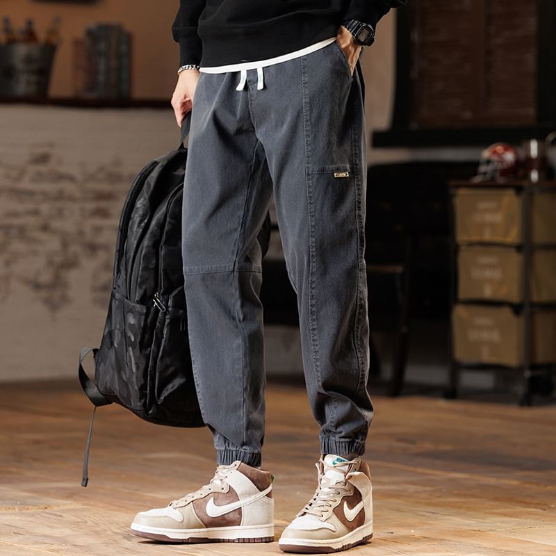 Cowpow - Effen cropped, taps toelopende broek met trekkoord in de taille