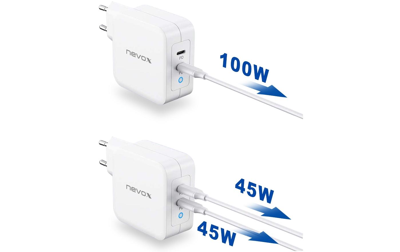 USB-Wandladegerät Dual USB-C Power Delivery 100 WSchnellladefähiges Dual-Ladegerät mit USB-C Power-Delivery