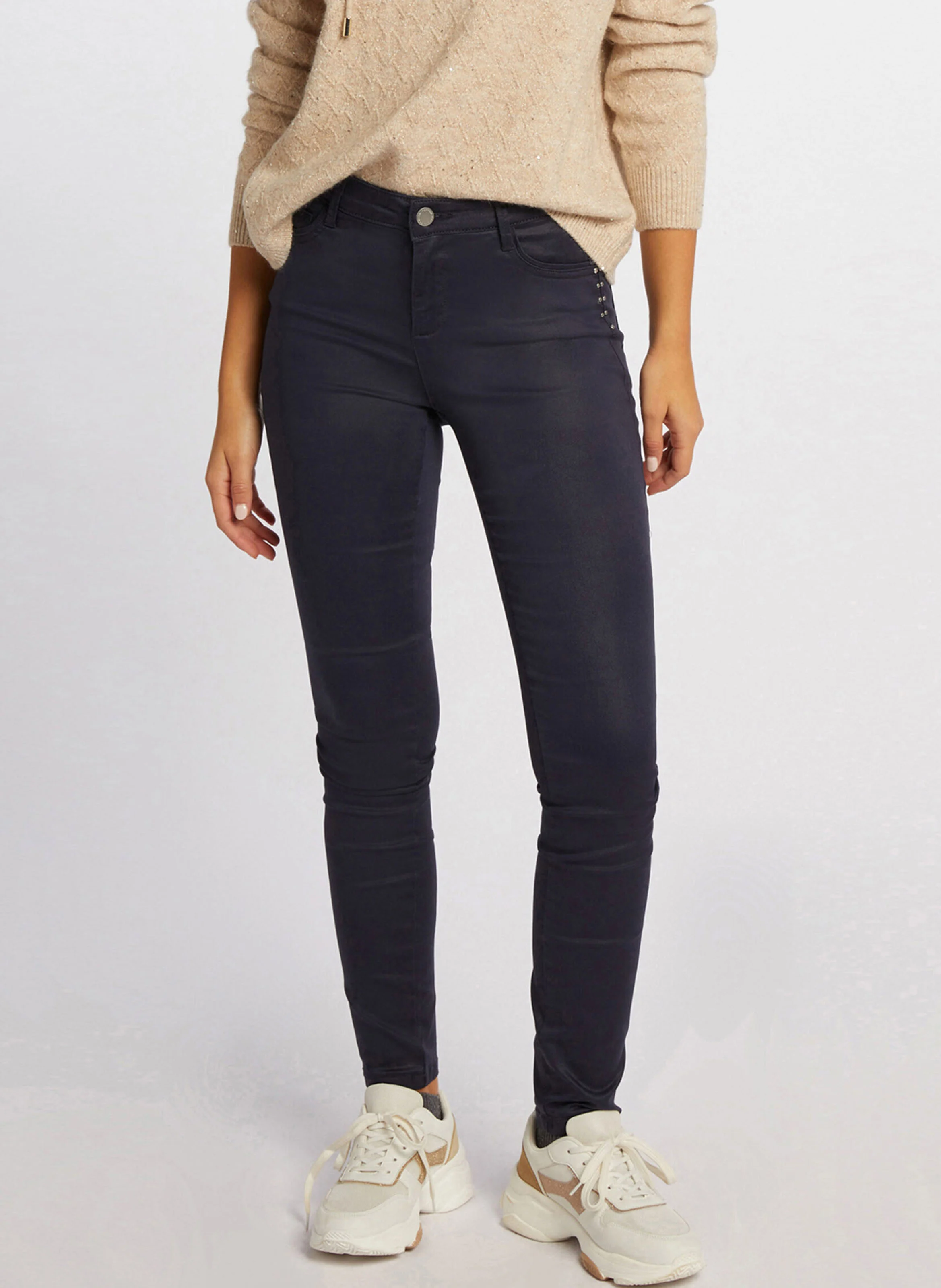 PFRASHI - Pantalon skinny enduit en coton mélangé | Bleu