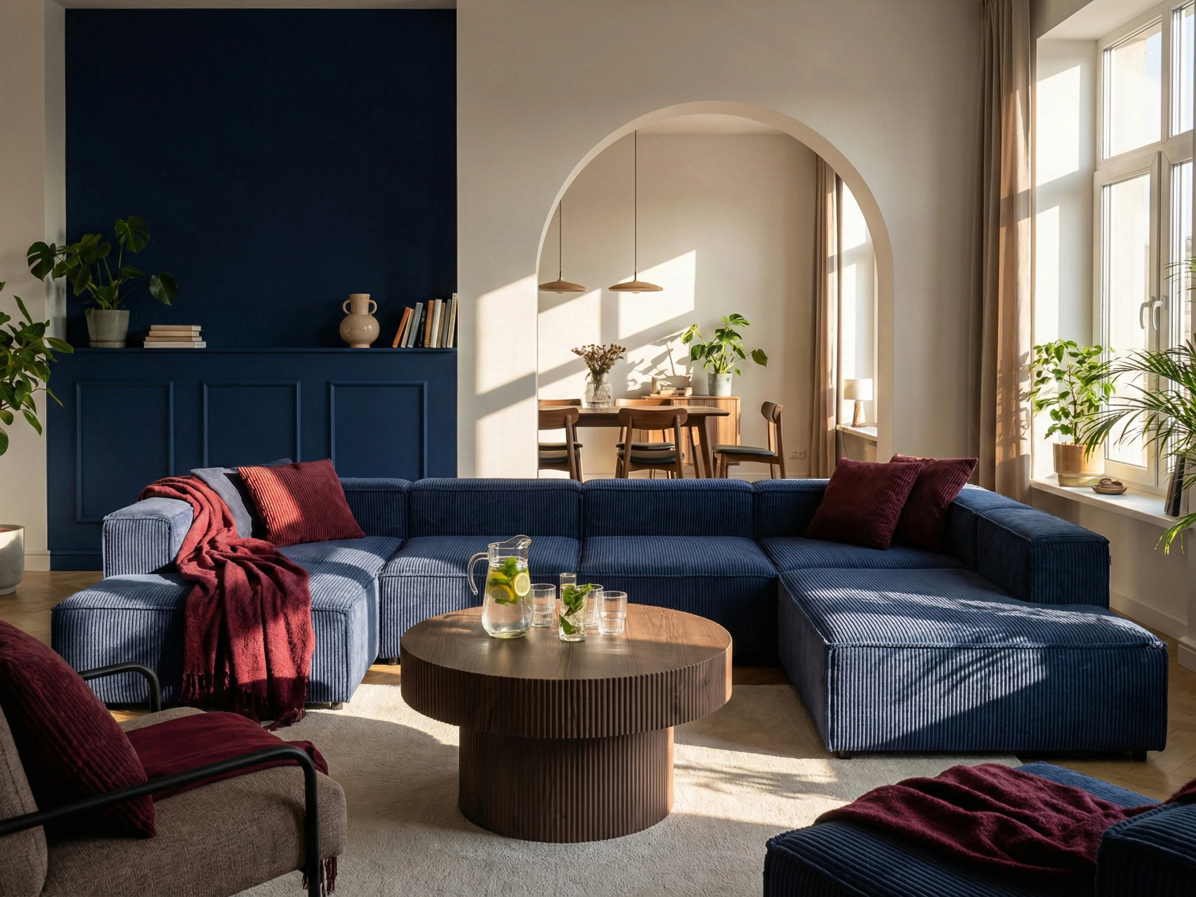 Modulaire hoekbank 5-zits ARDAL Corduroy Donkerblauw linkszijdig