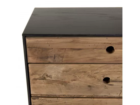 ANDREA - Meuble chiffonnier 5 tiroirs bois Pin recyclé naturel et noir