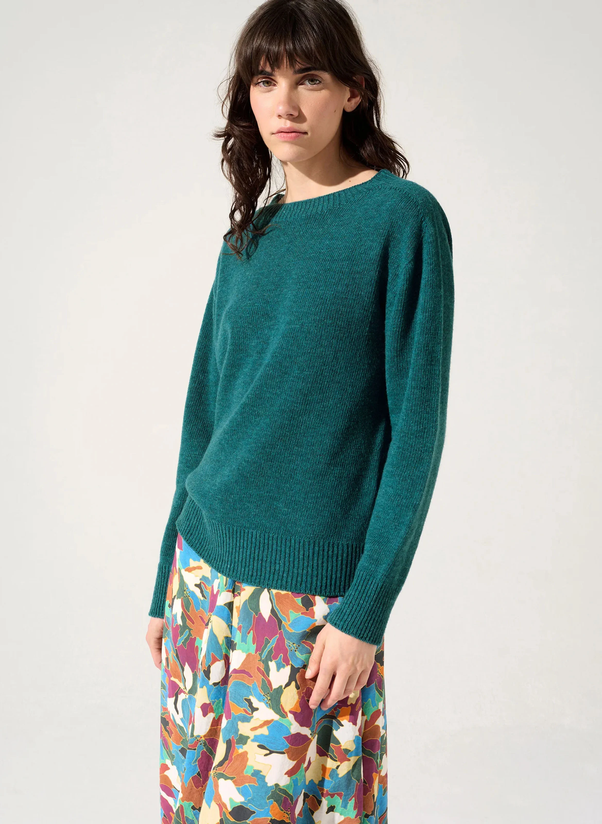 PERHAN - Pull droit col rond en laine mélangée | Bleu