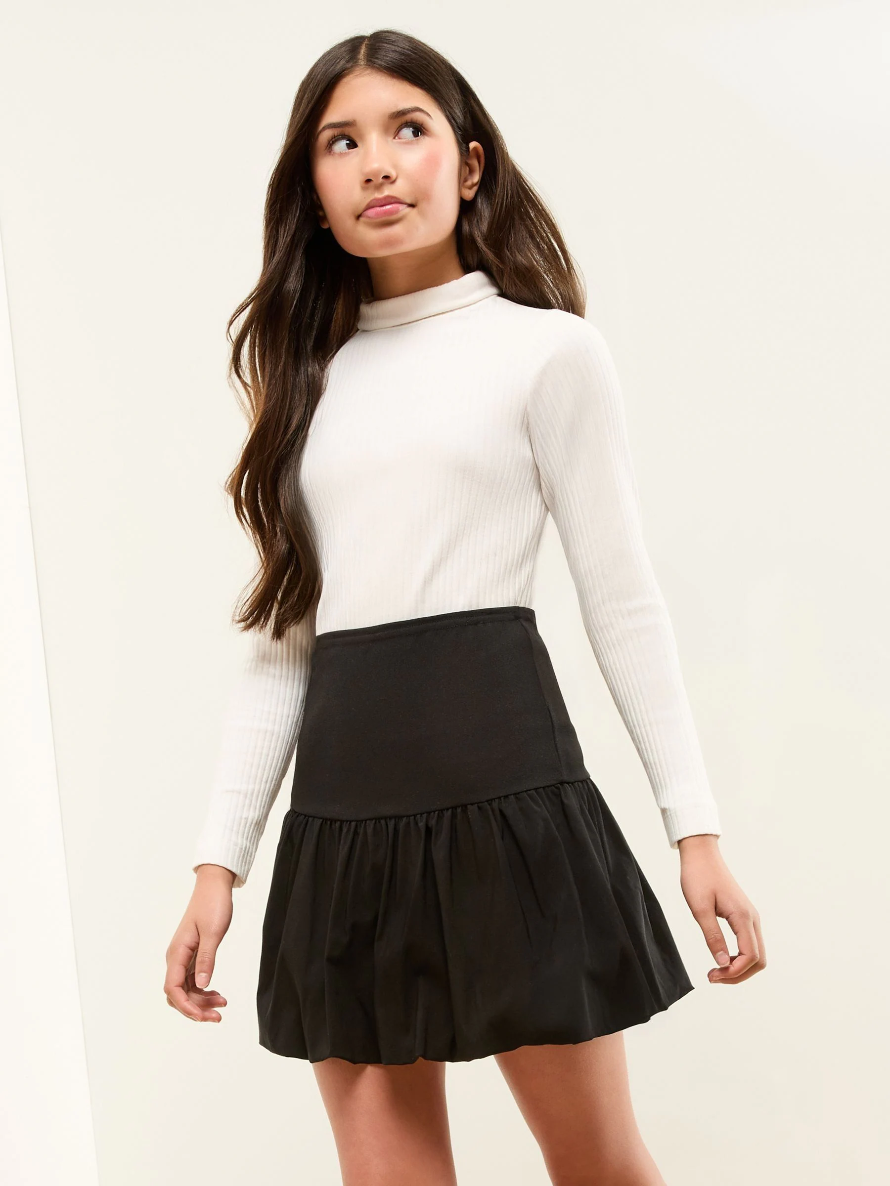 Lipsy Rib Poplin Puffball Rok (5-16jr)