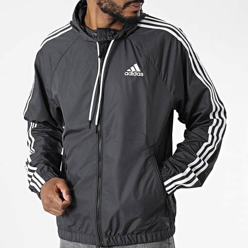 Coupe-Vent A Capuche A Bandes BSC 3 Stripes H65776 Gris Anthracite