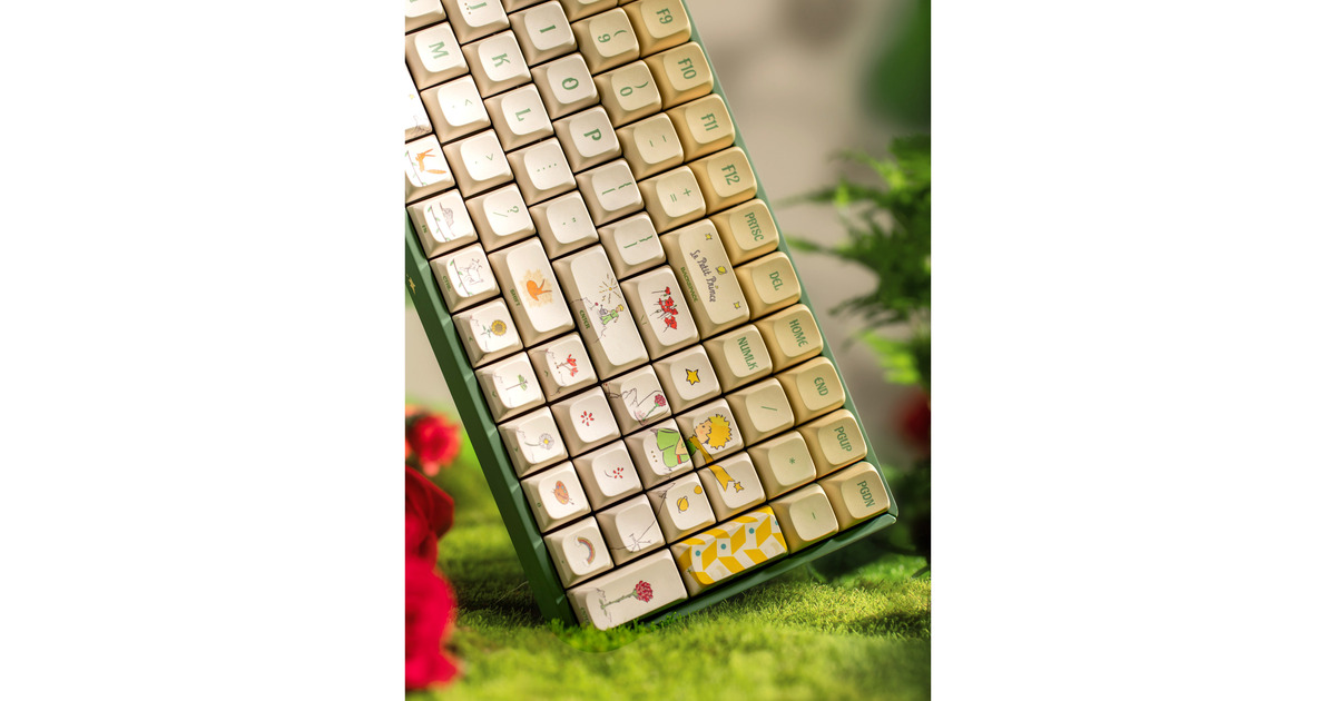 IqunixF97 Floral Date, gaming toetsenbord  (Groen/wit, US lay-out, Gateron Red, RGB leds, 96%, Hot-swappable, PBT, 2.4GHz | Bluetooth 5.1 | USB-C)