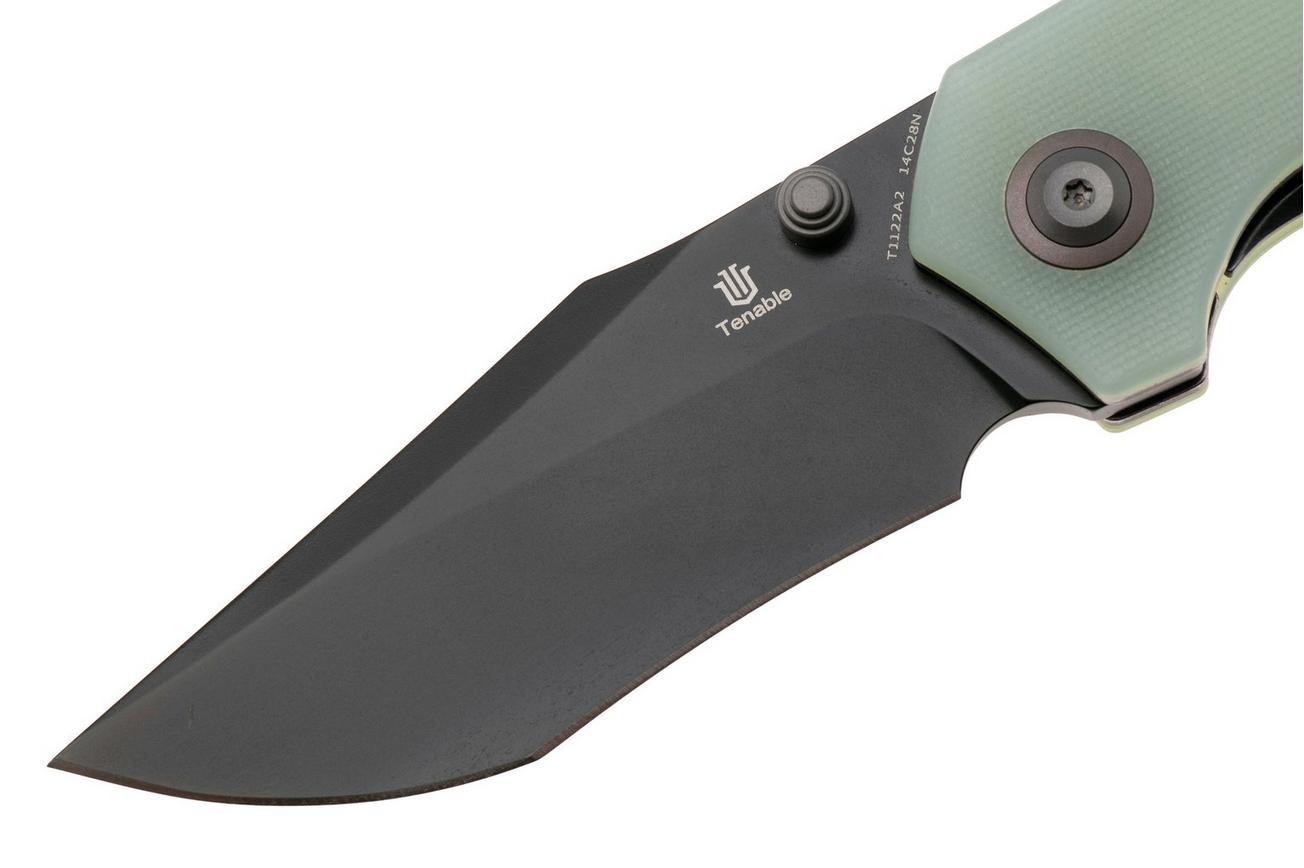 Tenable Knives Fermi T1122A2 Black Coated 14C28N, Jade G10, zakmes, Burchtree design