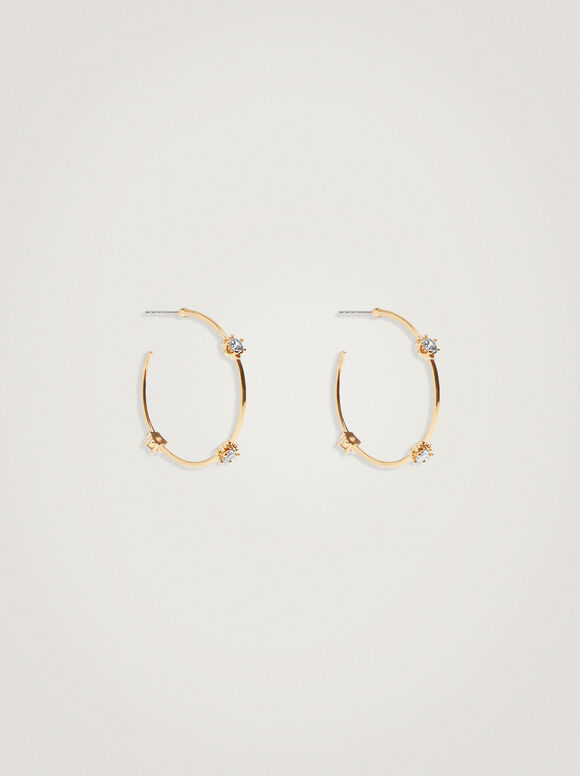 Brincos de argola curtos com strass - Dourados