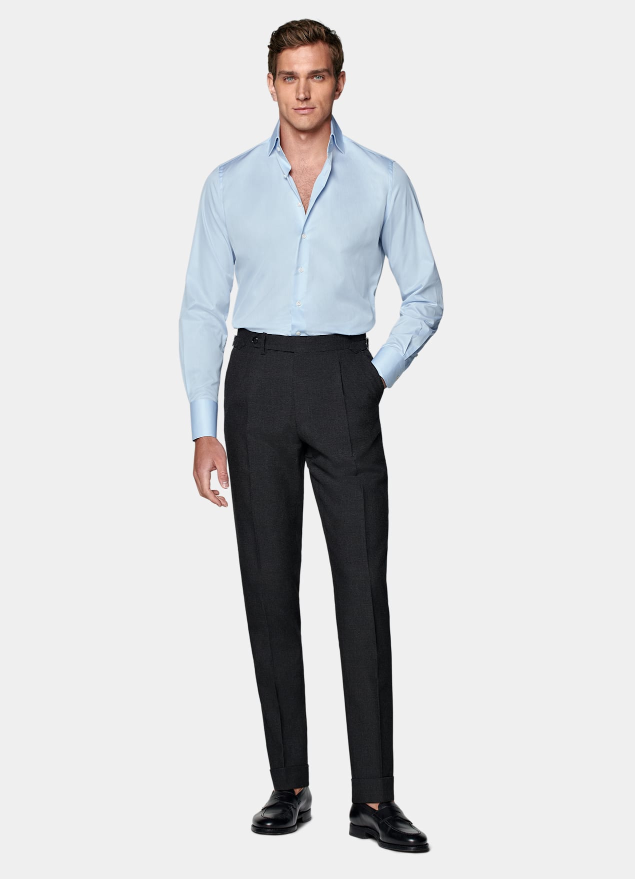Chemise coupe tailored en popeline bleu clair