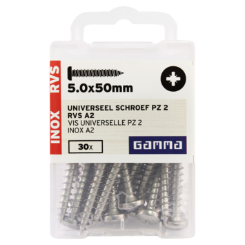 GAMMA schroef universeel cilinderkop 5.0x50 mm RVS 30 stuks