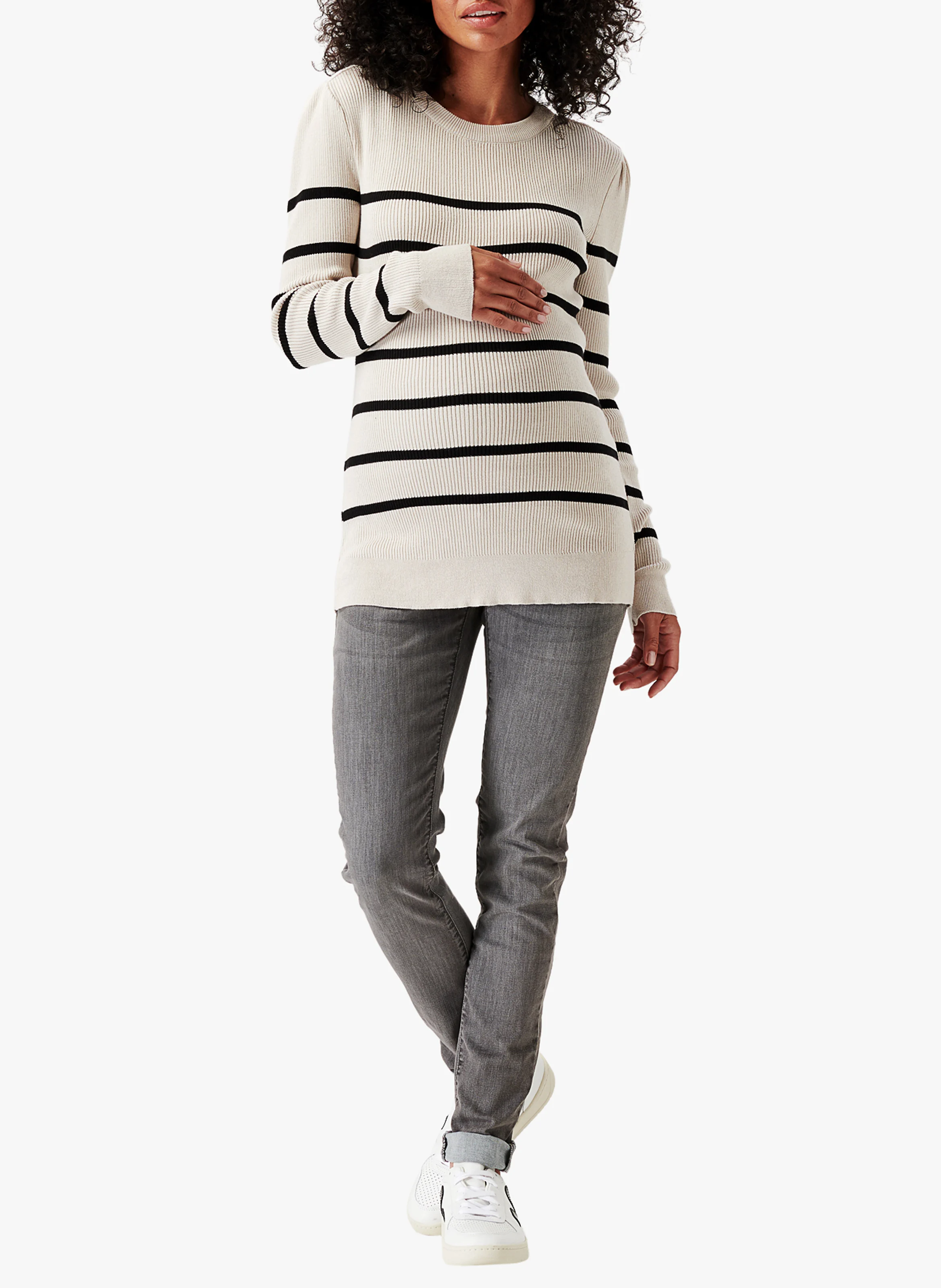 PIOCHE - Pull de grossesse à rayures | Beige