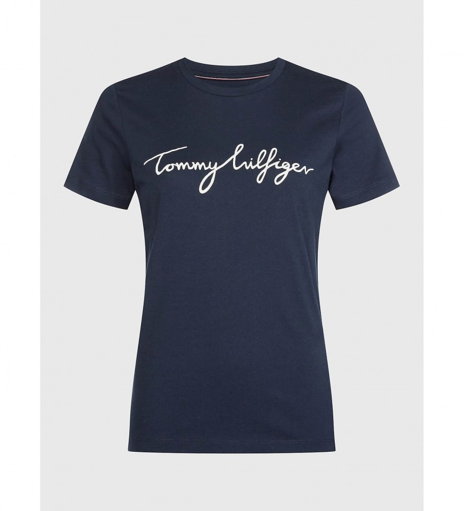 Camiseta Tommy Hilfiger Heritage com gola redonda e estampa, azul marinho.
