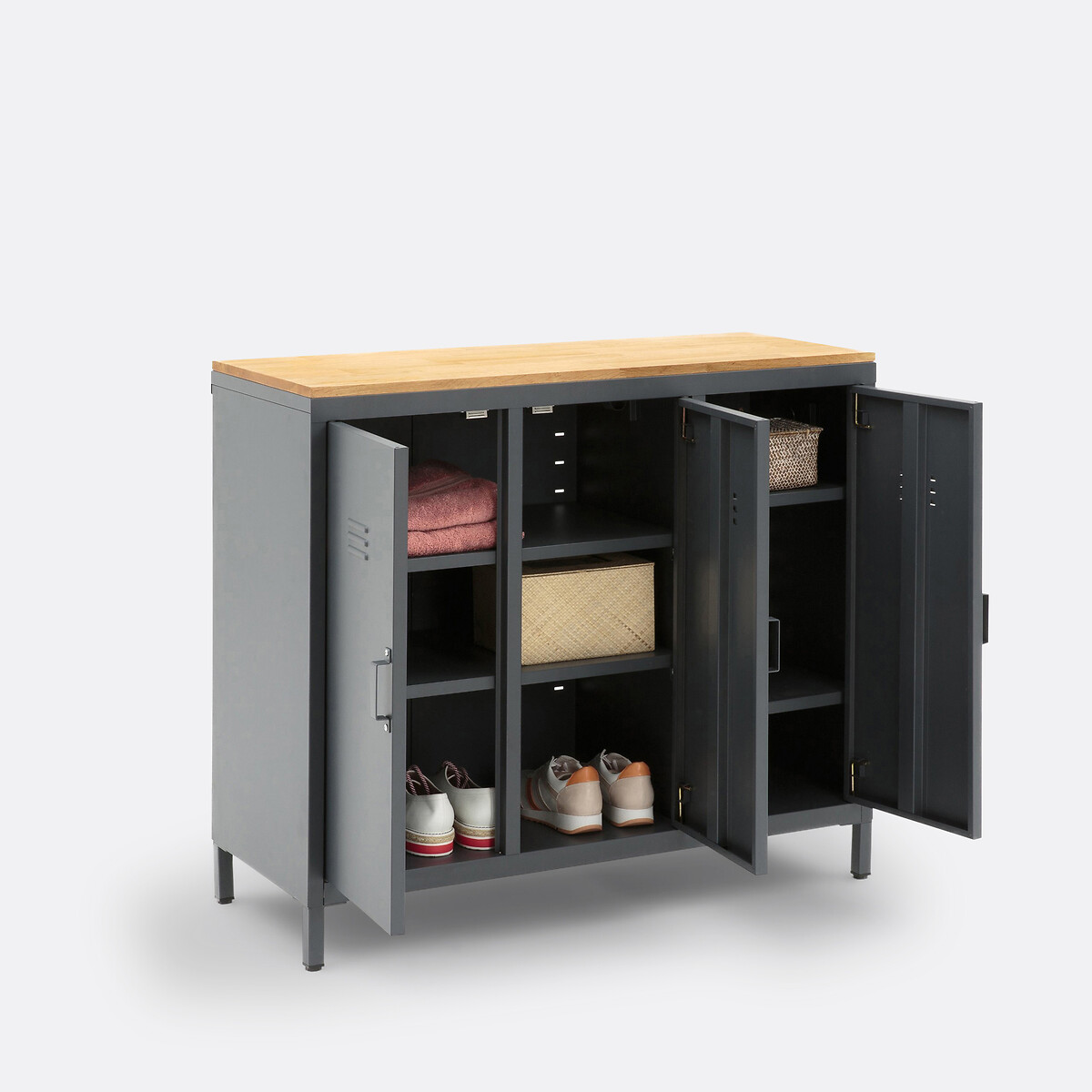LA REDOUTE INTERIEURS<br>Armário/Guarda-roupa em metal e carvalho, 3 portas Hiba