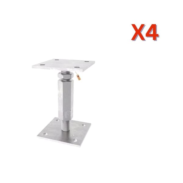 Søylesko justerbar med plate, lang og lav mutter M20x110-160, 100x100 - 100x100 elektro-galvanisert, 4 stk