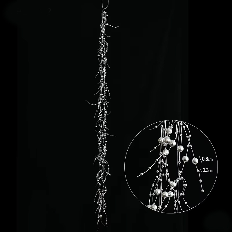 (130cm) Perlen Kette Weihnachts Deko Girlande Bastel Zubehör Christbaum Schmuck - Silber