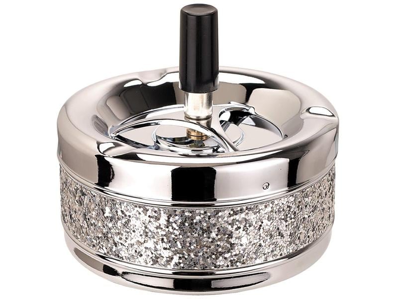 Dameco Aschenbecher mit Schleuderdeckel, Silber Drehascher aus Metall