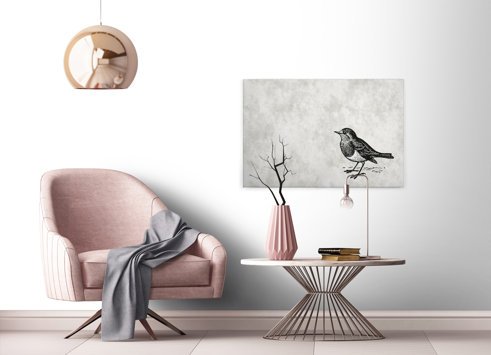 Leinwandbild VOGEL 2 - grau-schwarz - 90x60 cm