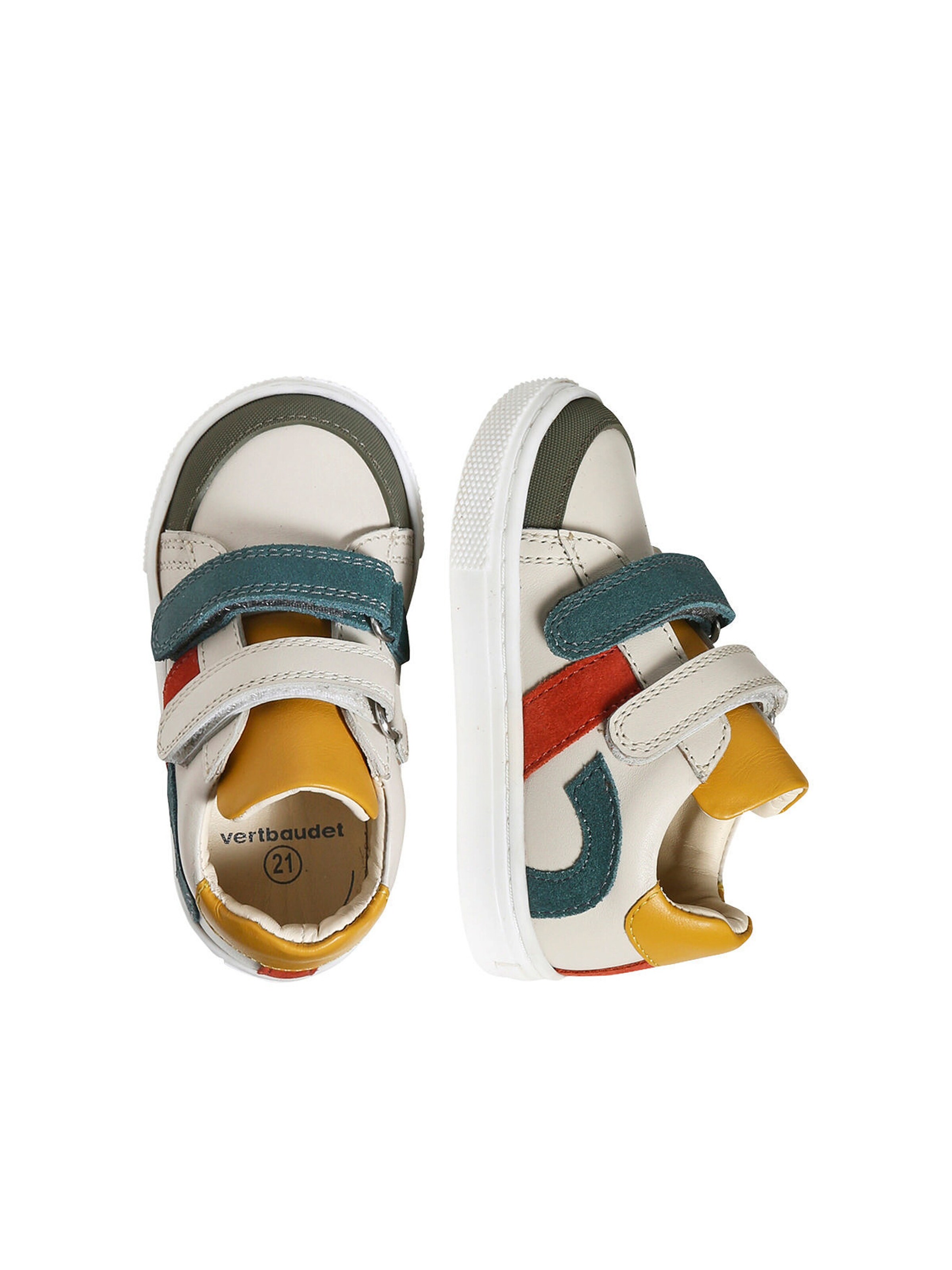 Vertbaudet Baby Klett-Sneakers beige/tannengrün/ocker