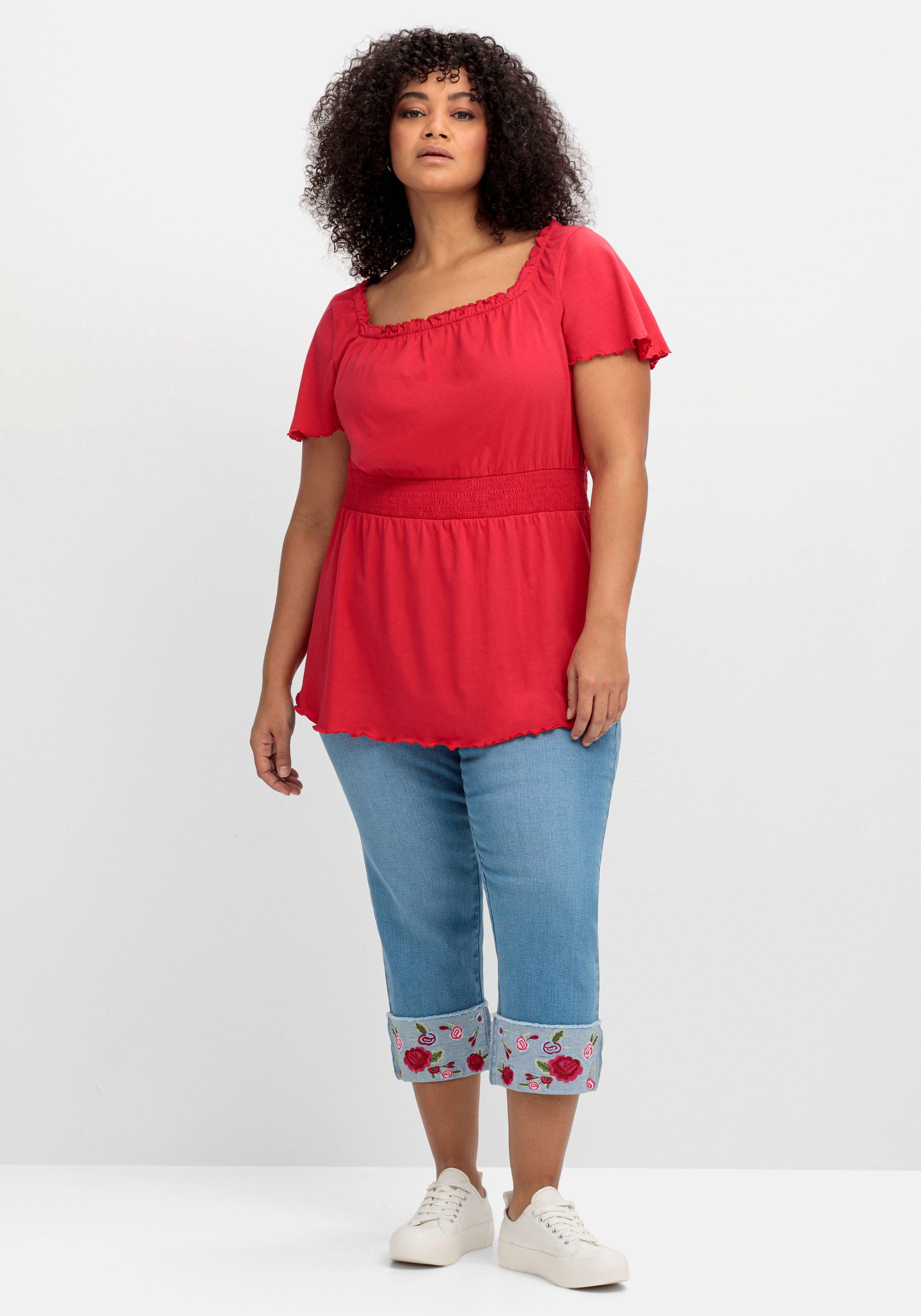 Jerseyshirt mit Karree-Ausschnitt und Smokbund