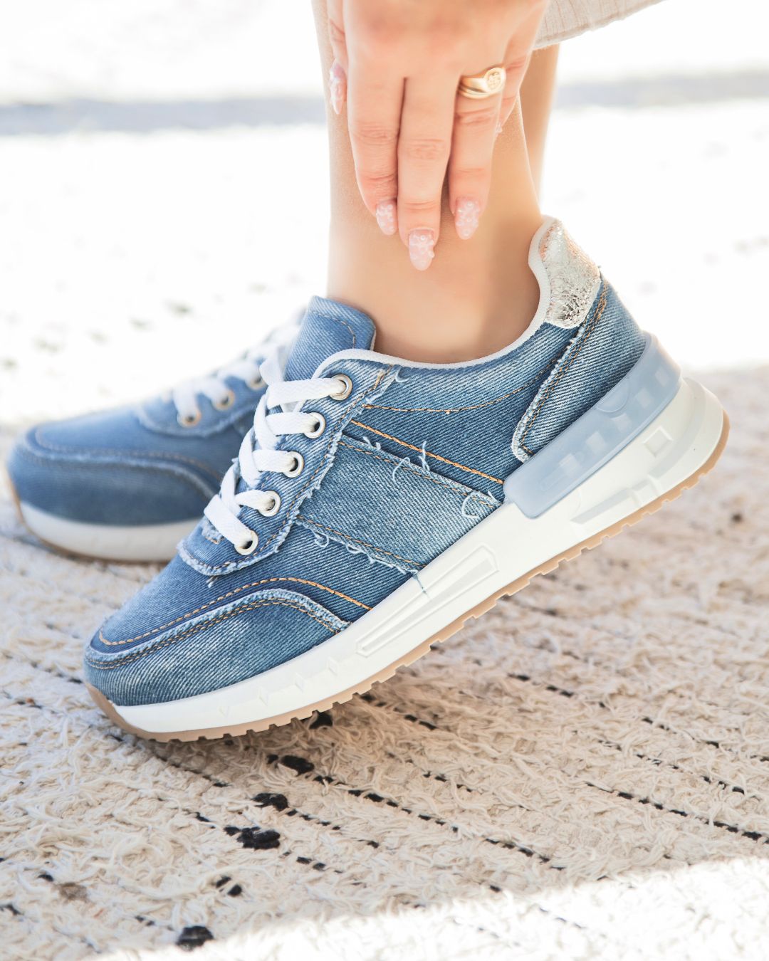 Basket femme denim bleu jeans à lacets - Helga