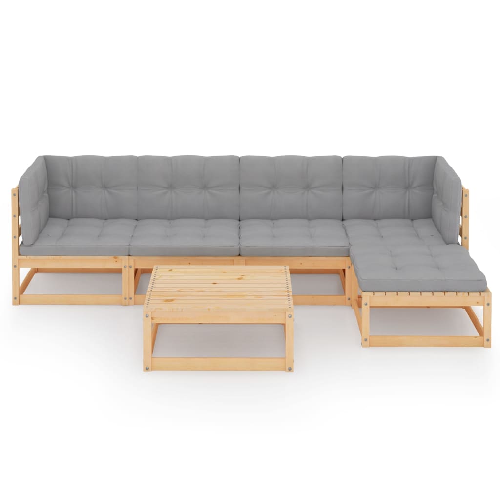 Salon de jardin meuble d'extérieur ensemble de mobilier 6 pièces avec coussins bois de pin massif