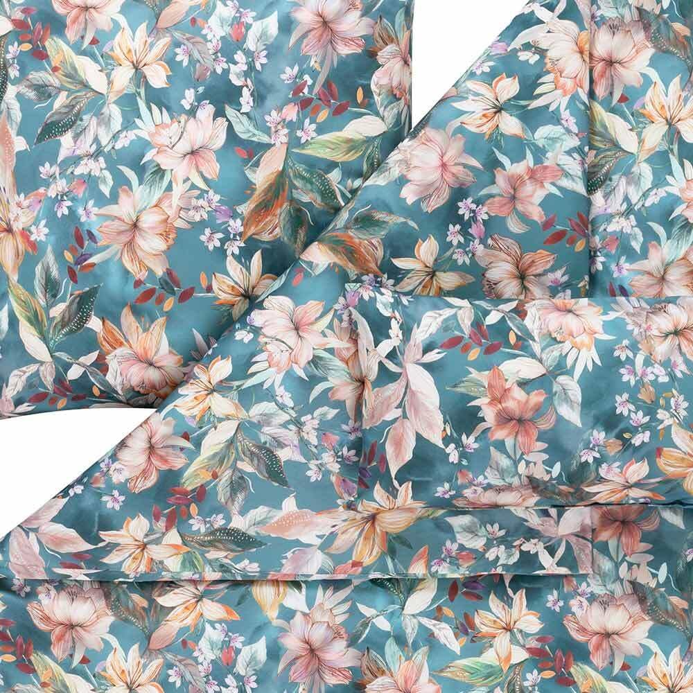 ESTELLA Mako-Satin Bettwäsche 135x200 Estera blautanne Blüten Lilien 7960-581