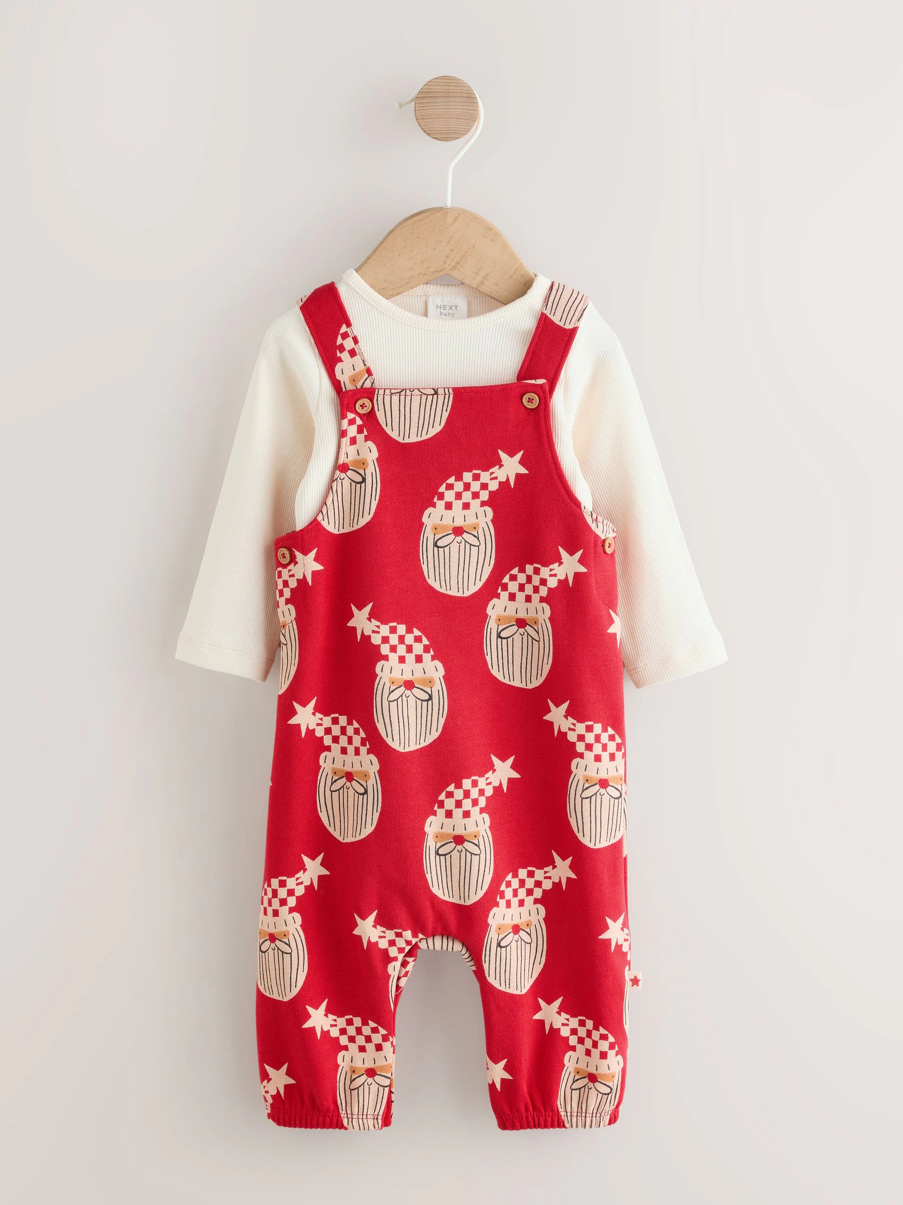 Rode kerstman - All-over Print Kerstmis Baby bretelbroekenset (0mnd-3jr)