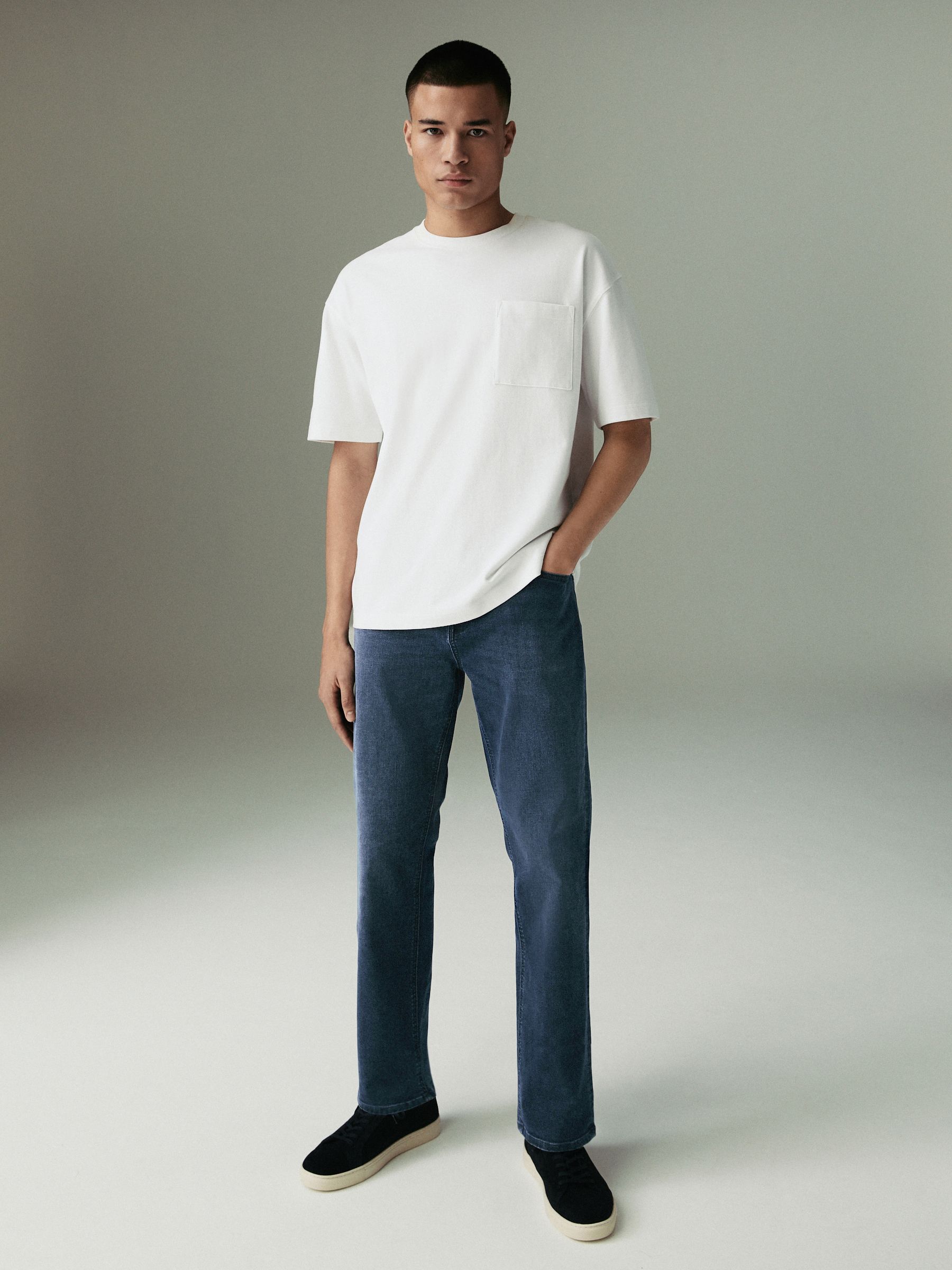 Blauw staal - Rechte, klassieke jeans met stretch