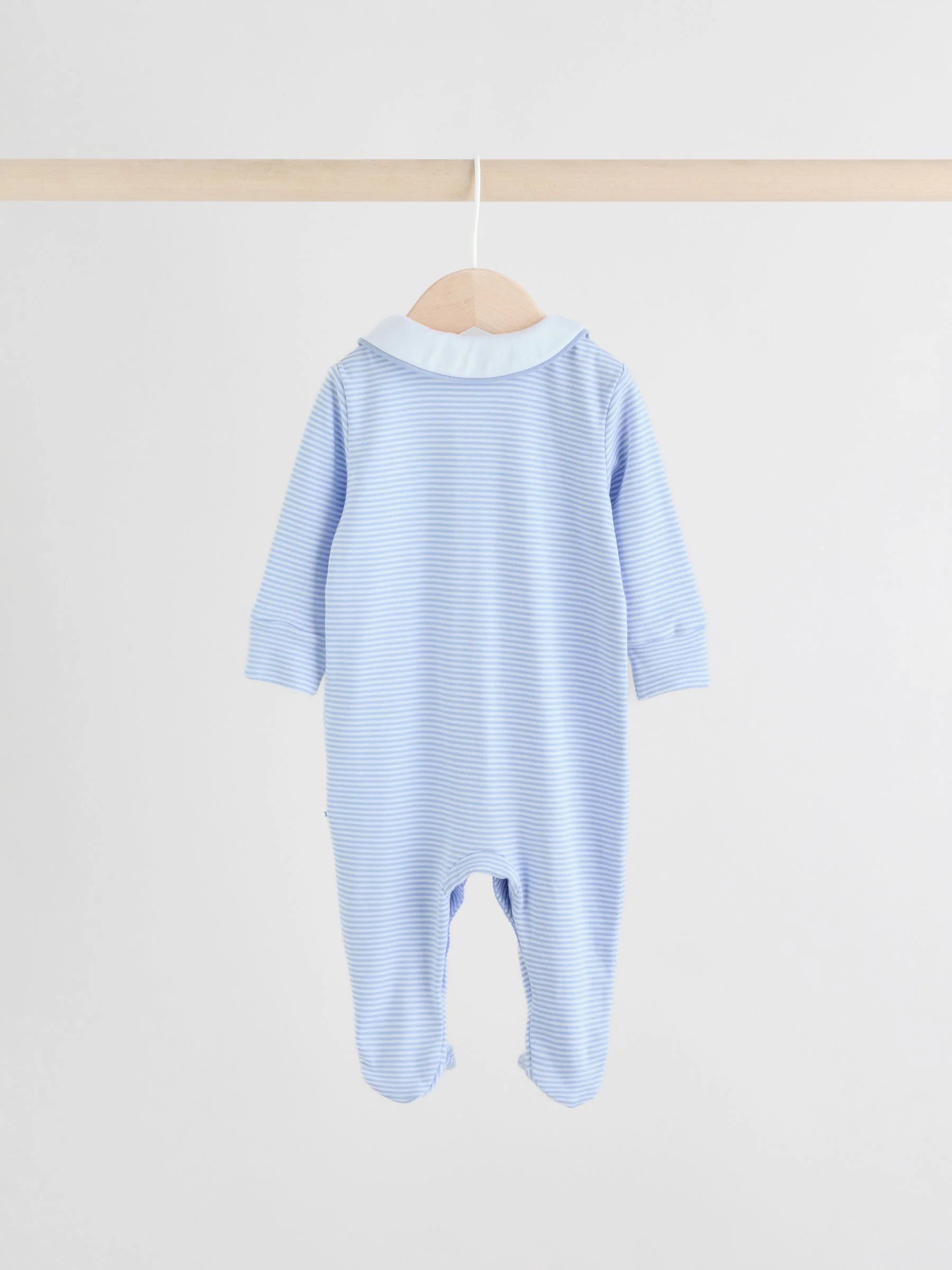 Wit/blauw - 3 babypyjama's met borduursel