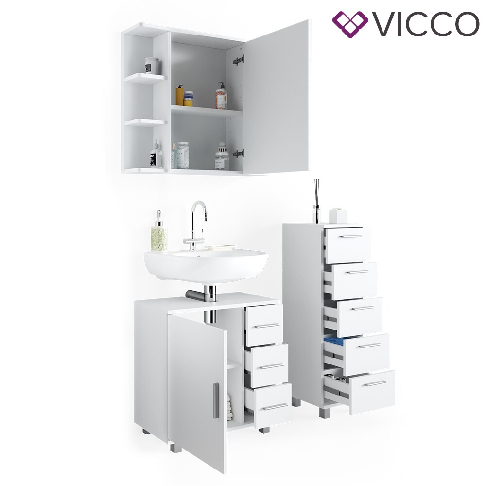 VICCO Badmöbel Set ILIAS Weiß Bad Spiegel Kommode Unterschrank Badschrank