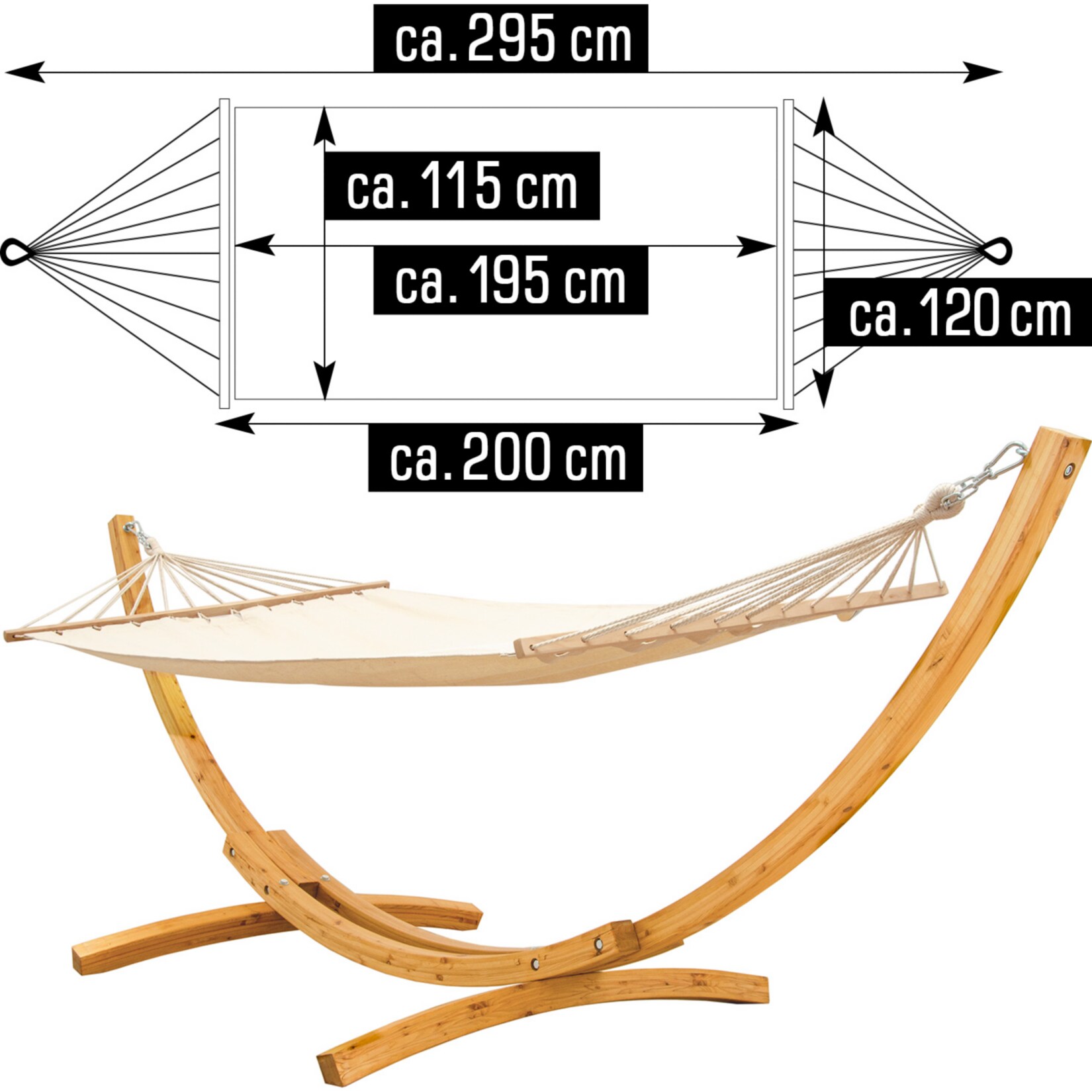Hängematte mit Gestell 310x120cm - Holz Hängemattengestell
