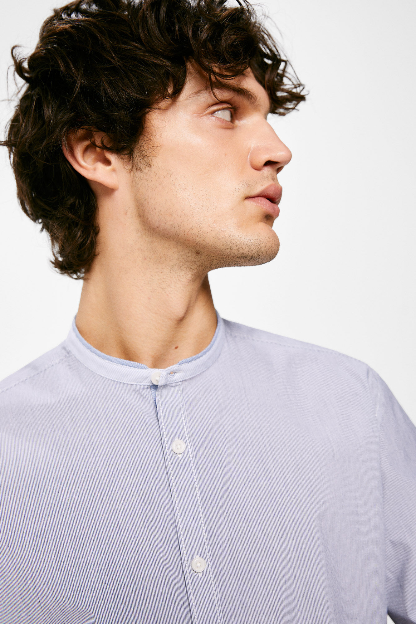 Camisa Mao com micro-listras - azul médio