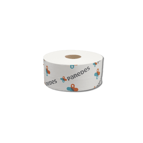 Papier toilette rouleau jumbo dévidage central blanc Paredes Ecolabel 320m prédécoupé 10,1 x 25 cm