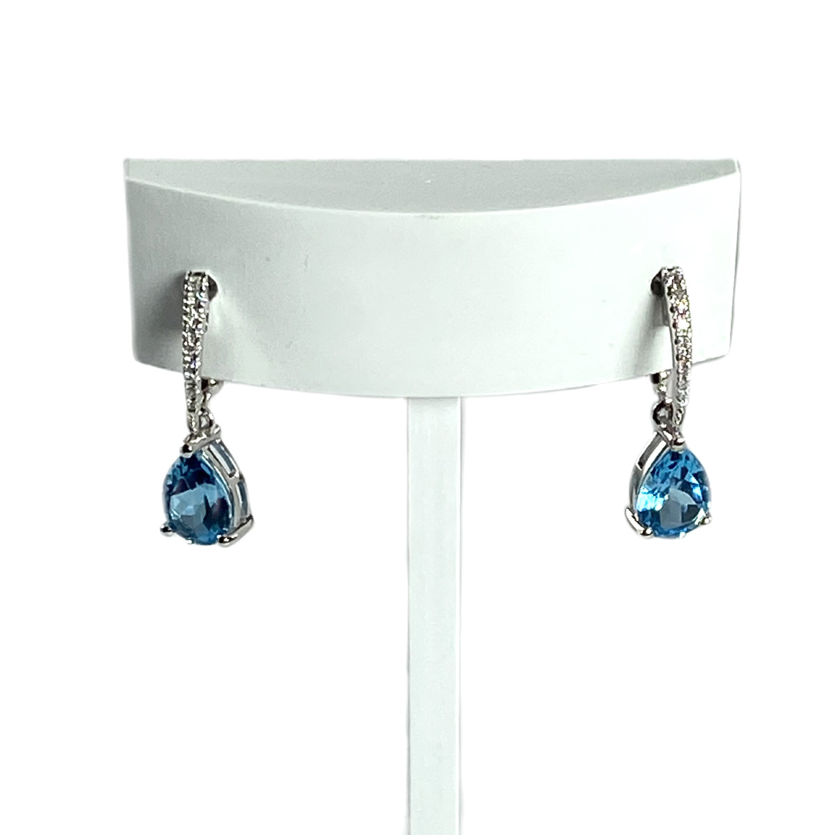 Boucles d'oreilles d'occasion or 750 blanc diamants et topazes