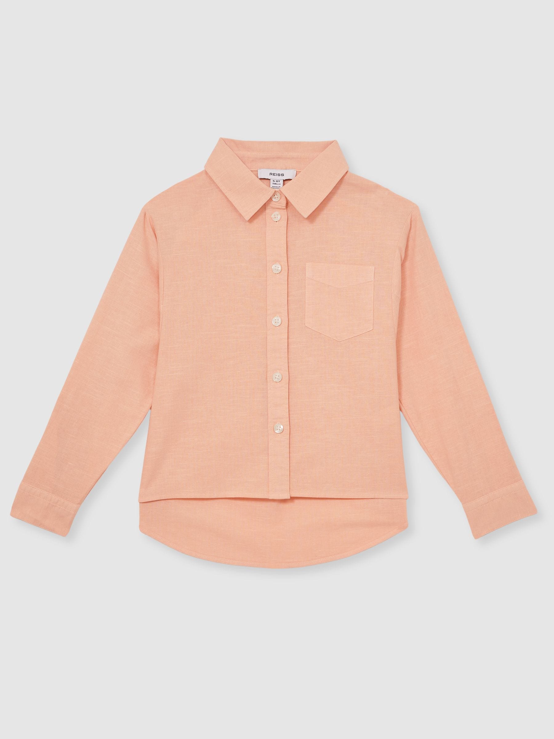 Peach - Reiss Leora Linen Roll-Cuff Shirt