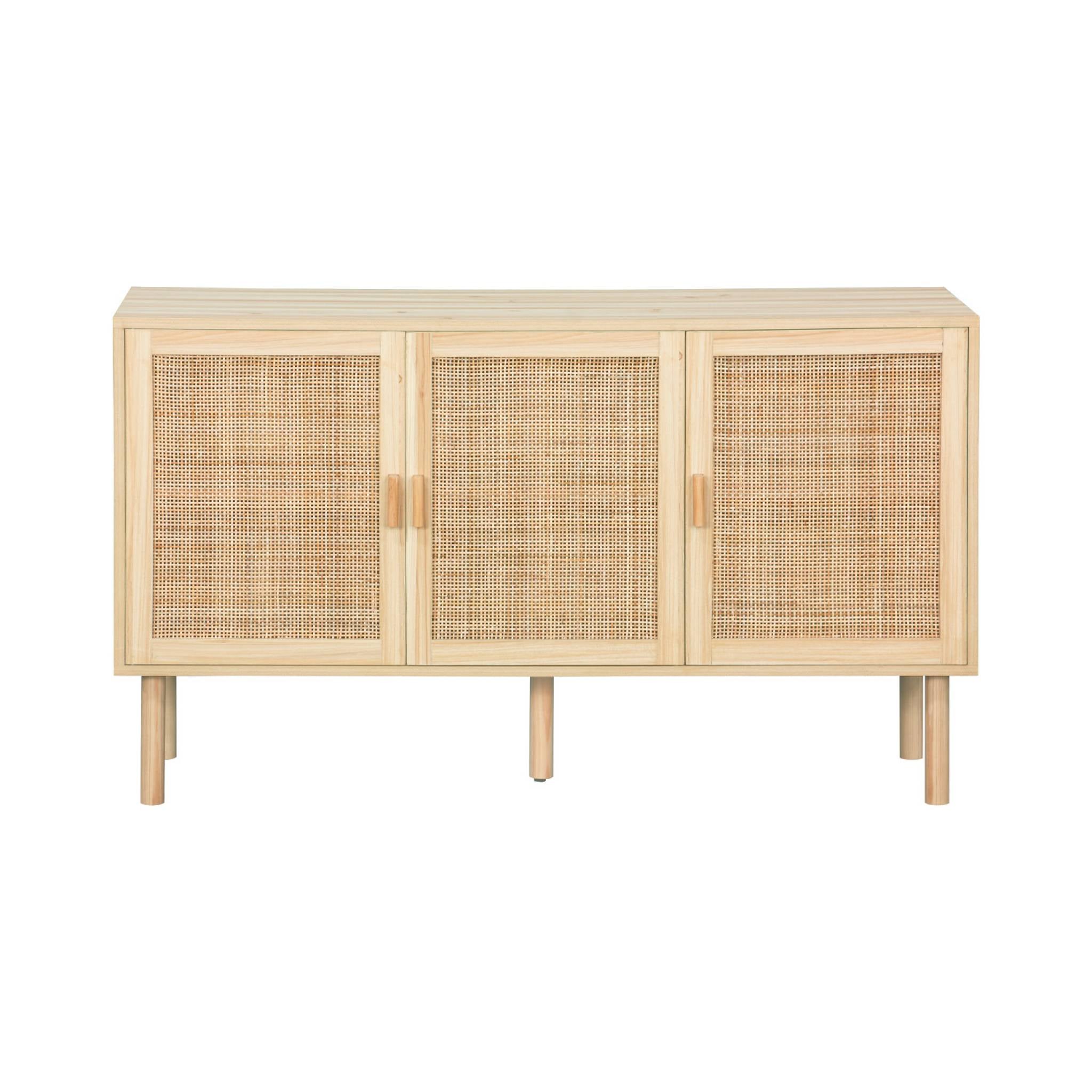 sweeek - Dressoir met 3 deuren, rotan en houteffect