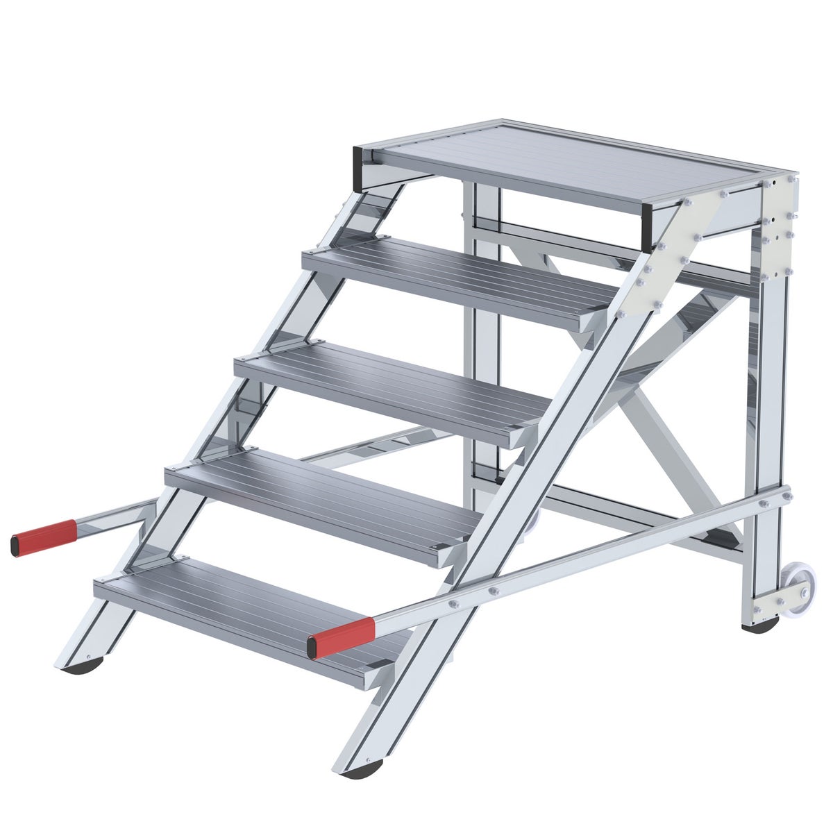 MUNK mobiel werkplatform, gegolfd aluminium, 800 mm tredebreedte, 5 treden