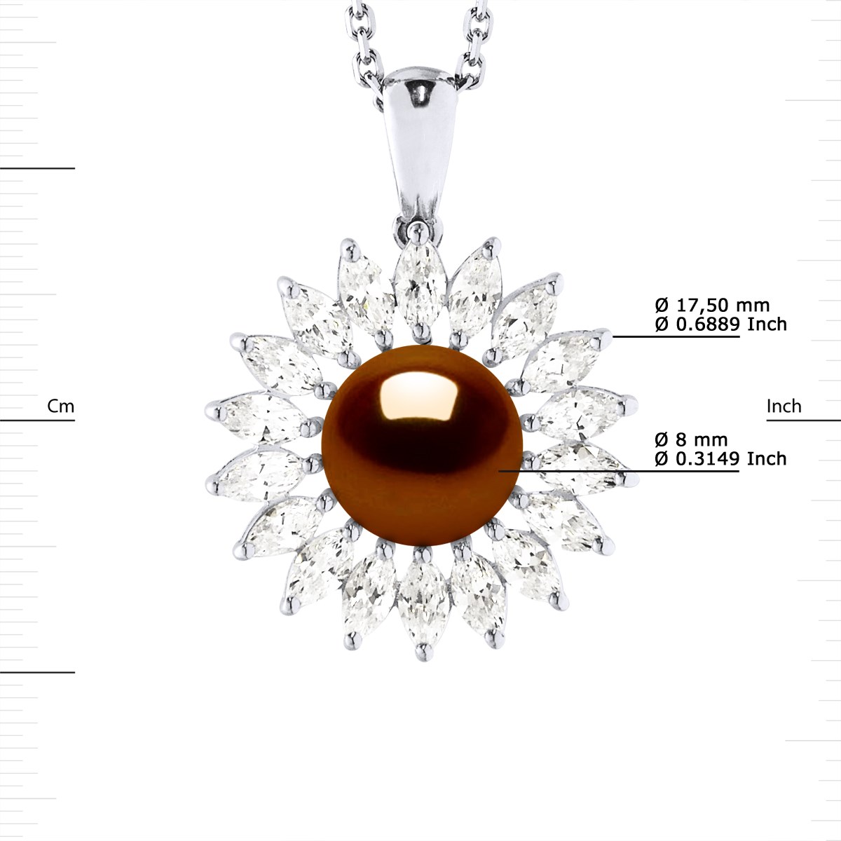 Collier SOLEIL Perle d'Eau Douce 8-9 mm Chocolat Joaillerie Argent 925
