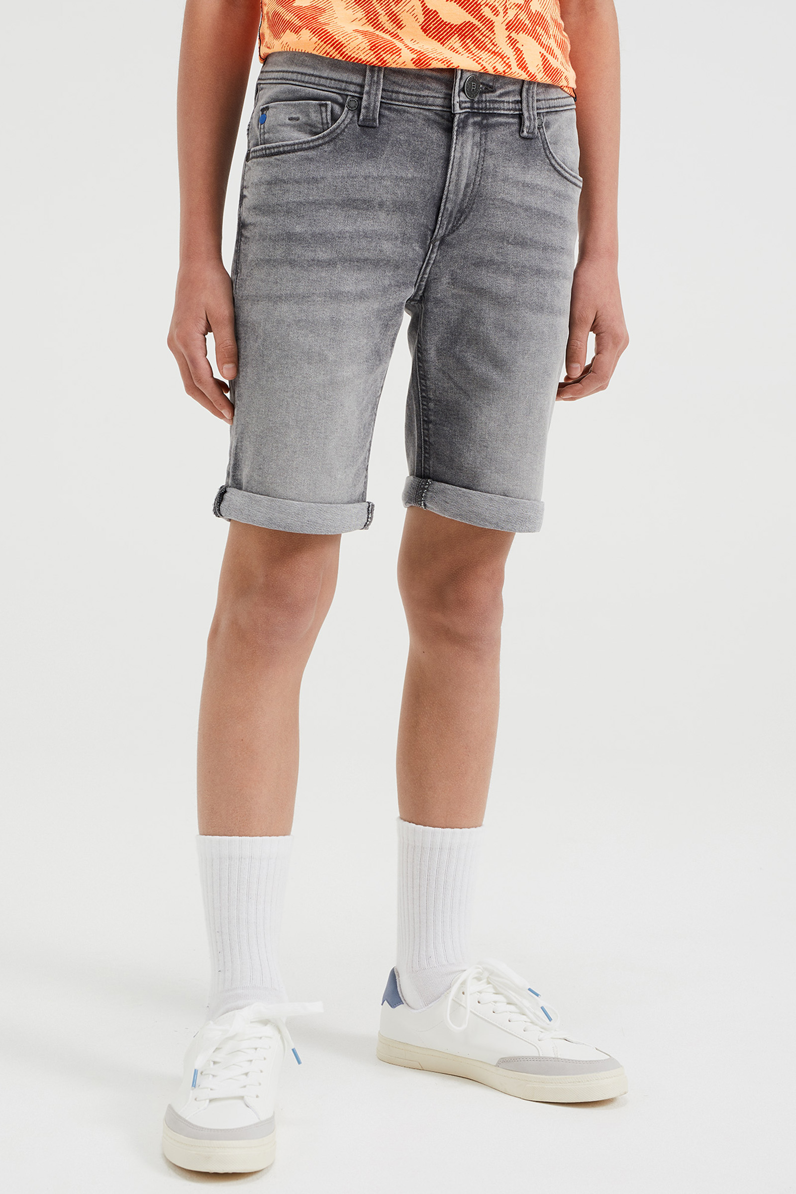 Jongens slim fit denimshort van jog denim Blue Ridge Lichtgrijs