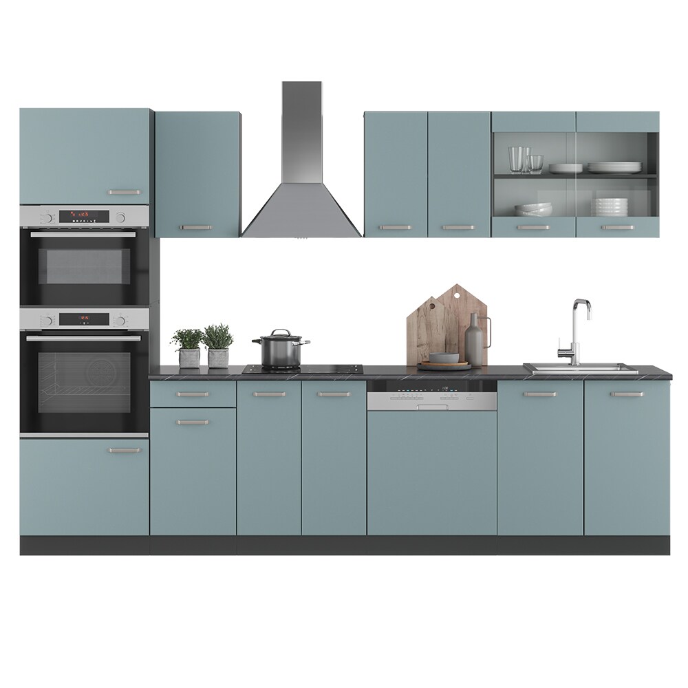 Vicco Küchenzeile R-Line Solid Anthrazit Blau Grau 300 cm modern Küchenschränke Küchenmöbel