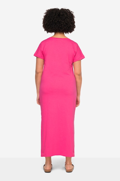 Jersey-Maxikleid, Rundhals, Halbarm, Seitenschlitze