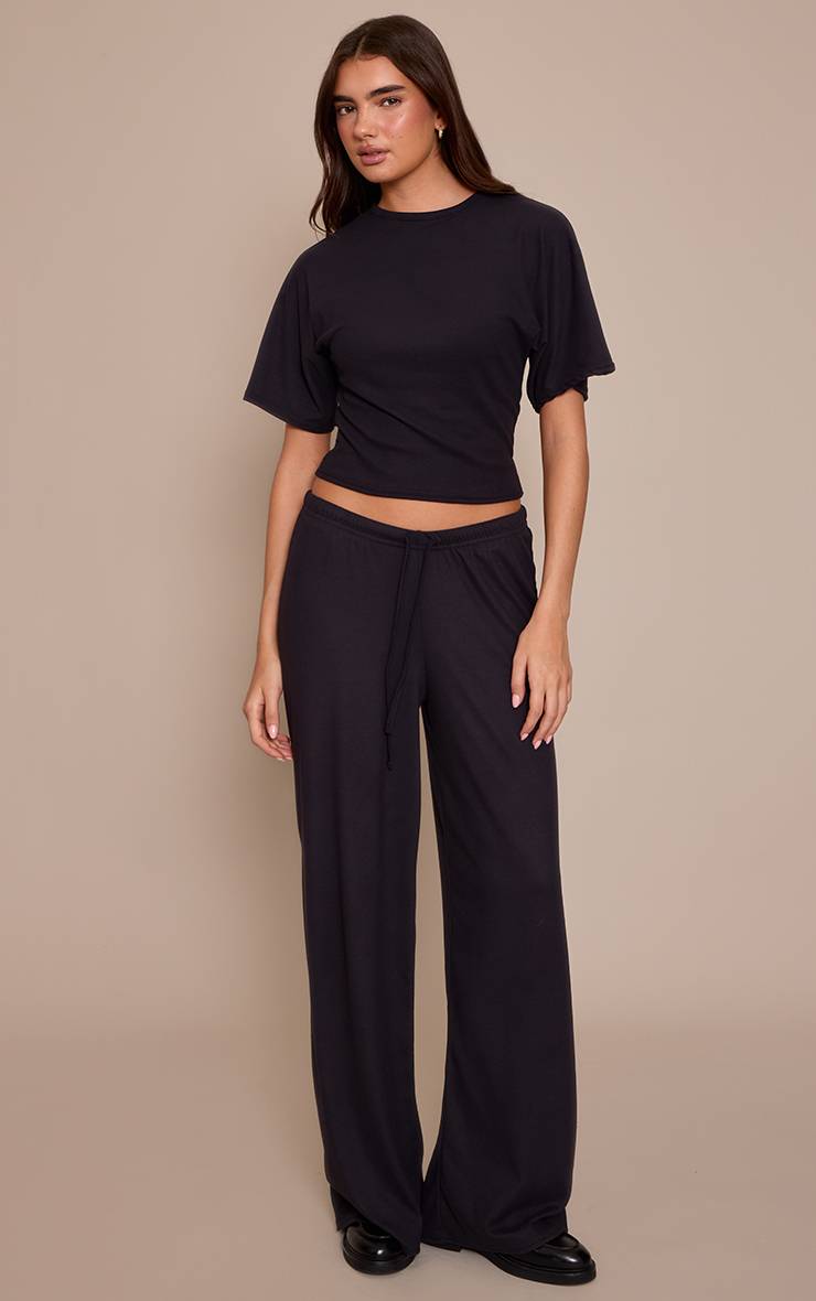 Noir Pantalon Décontracté Taille Nouée Toucher Doux