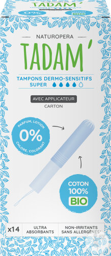 Tadam Tampons Dermo-Sensitifs Bio Avec Applicateur Super 14 Pièces