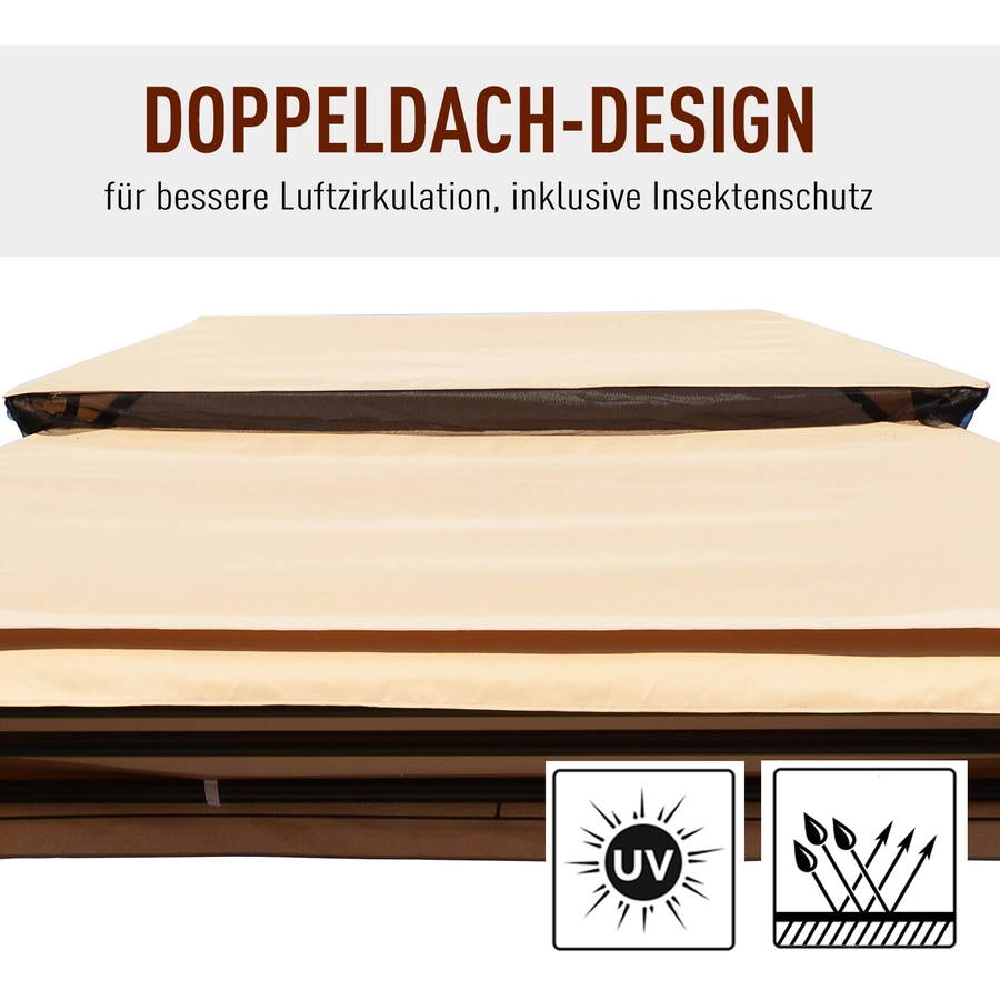 HOMCOM Hollywoodschaukel 3-Sitzer mit Seitenwänden und Liegefunktion beige